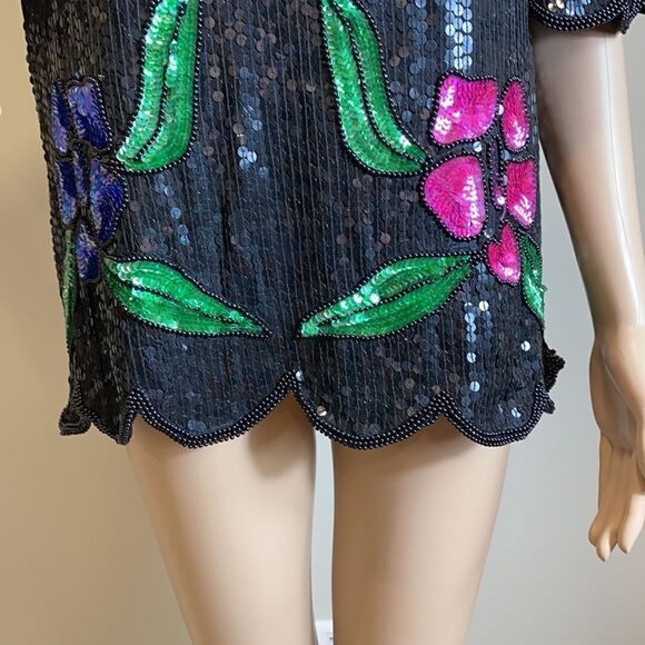 Stenay vintage silk floral sequined blouse, size M. - Picture 5 of 14